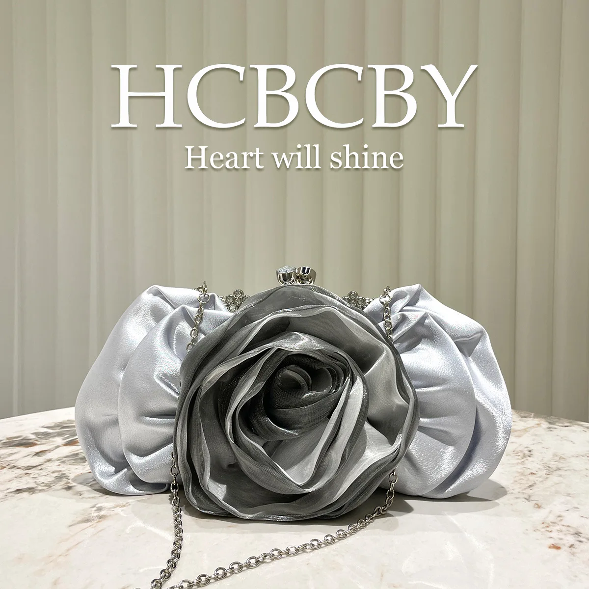 

Fashion Elegant Roseflower Satin Clutches Purses for Women Chain Shoulder Bag Wedding Party Evening Bag Banquet Handbags Clutch