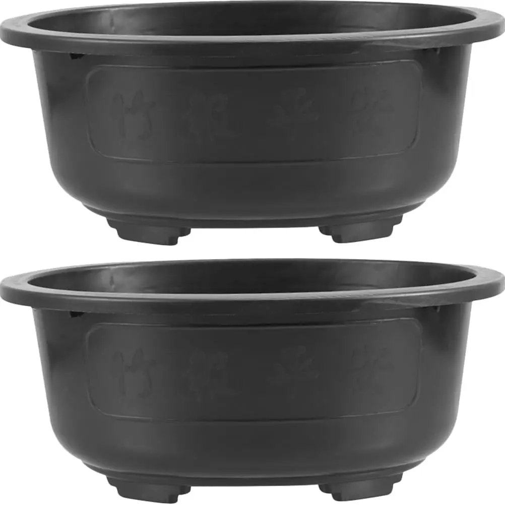 

2PCS Bonsai Training Pot, 19 inch Plastic Bonsai Pot with Drainage Tray, Oval Planter for Desktop Decoration Nursery, Ga