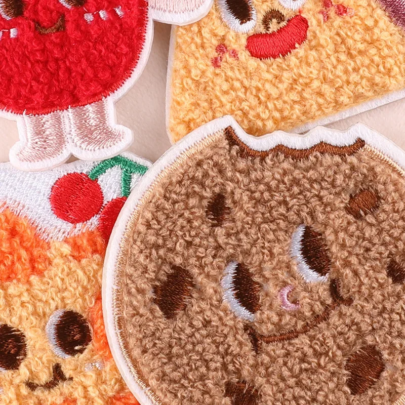 Towel embroidered French fries cookie Clothes Patch Clothing accessories Self-adhesive DIY pizza embroidery cloth patch