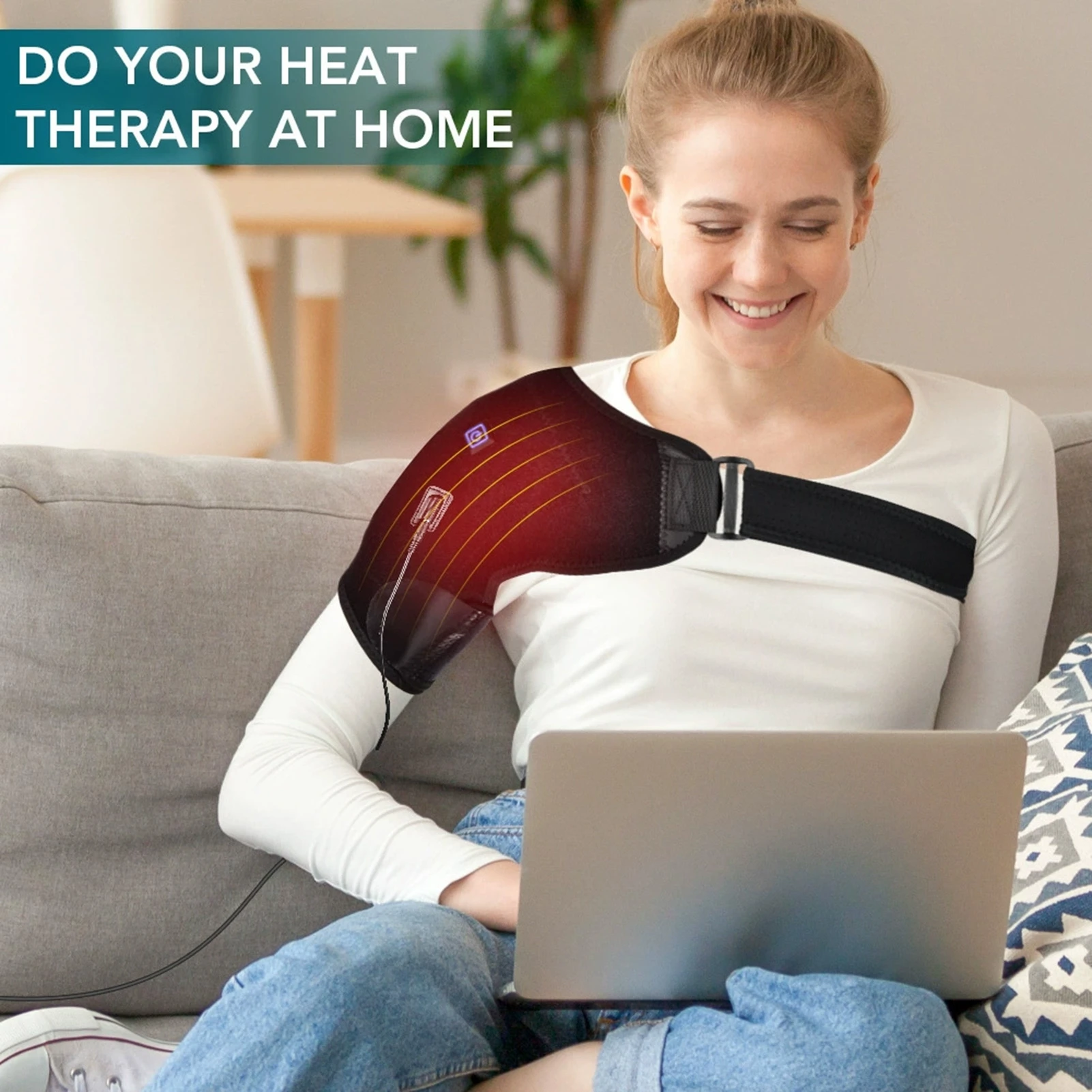 Neoprene Heated Shoulder Brace USB 3 Heat Settings Auto Off for Pain Relief Men Women Adjustable 27 Inch Strap