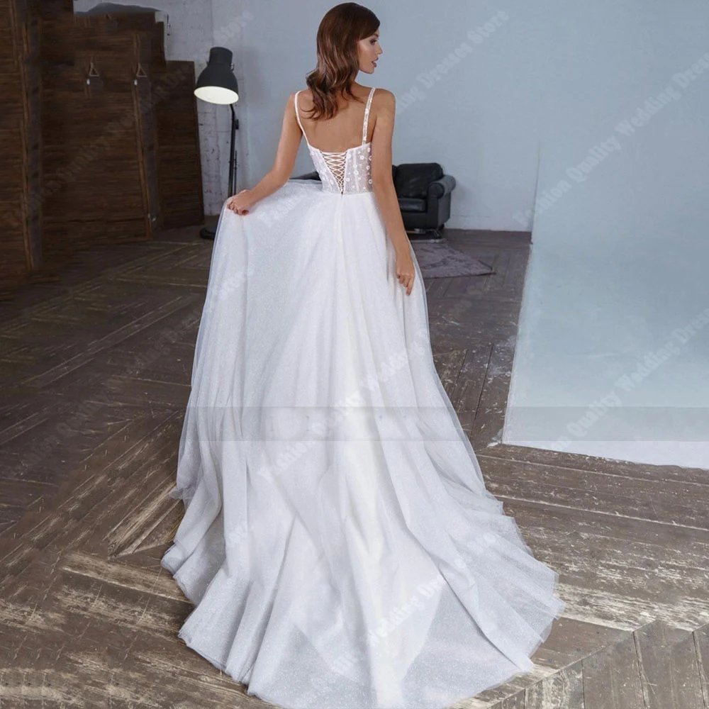 Thin Shoulder Strap Sleeveless Women Wedding Dresses Elegant A-Line Bride Gown Graceful Mopping Length Princess Vestido De Novia