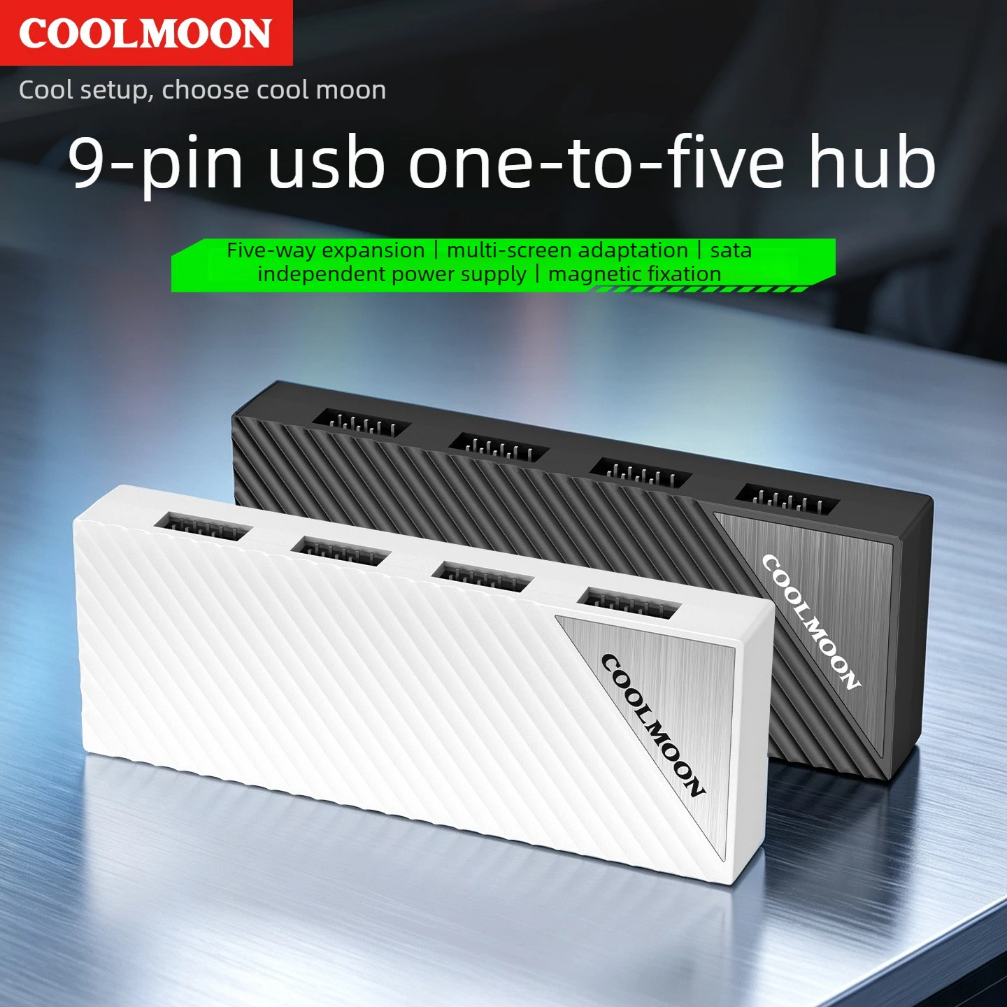 Coolmoon USB 2.0 9-Pin Header 1 to 5 Splitter Magnetic Hub Adapter Internal Extension Screw Mount for DIY Desktop PC Motherboard