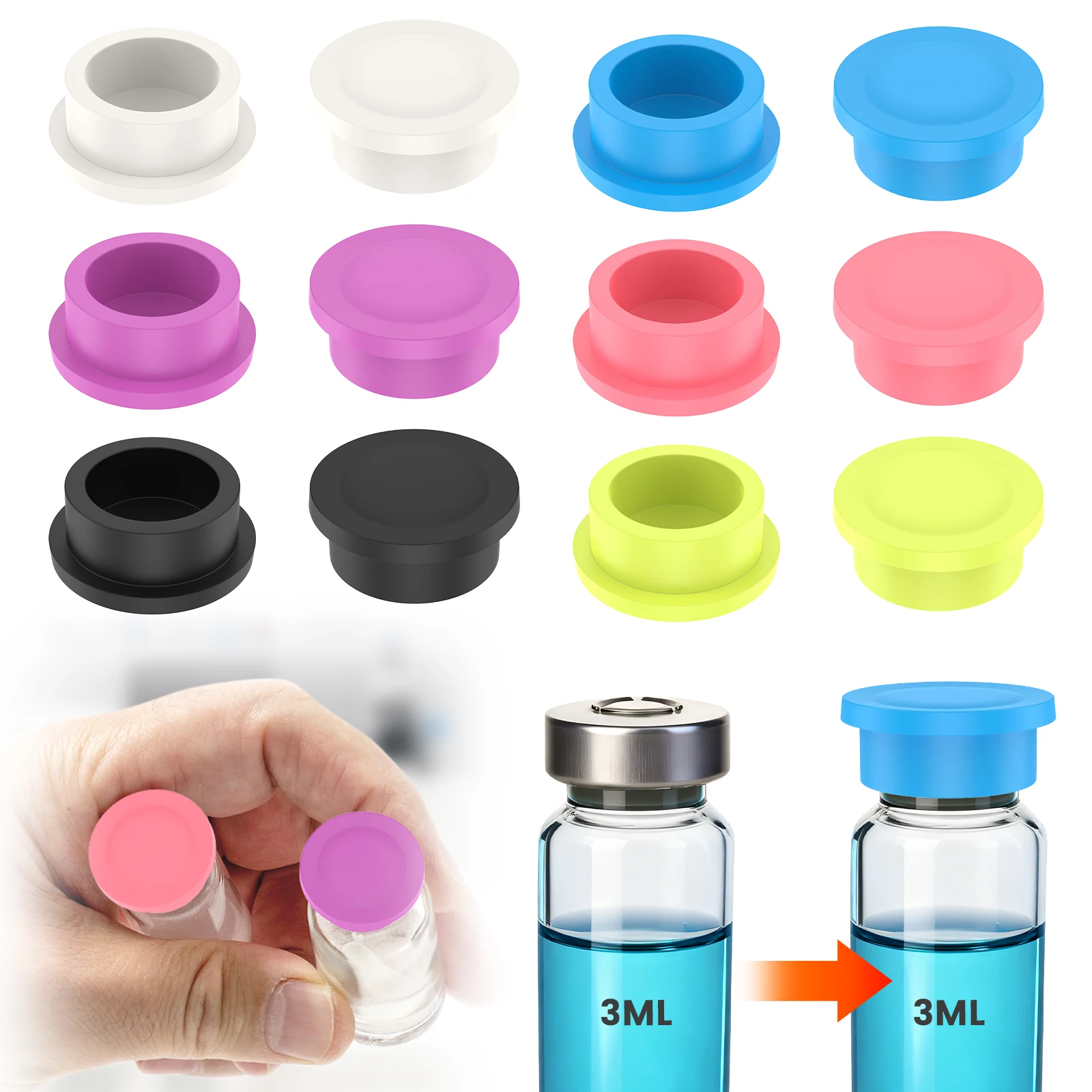 3ML Glass Vials Protective Vial Caps Leakproof Reusable Silicone Protective Cap For Insulin Bottles Eyeshadow Cream Container
