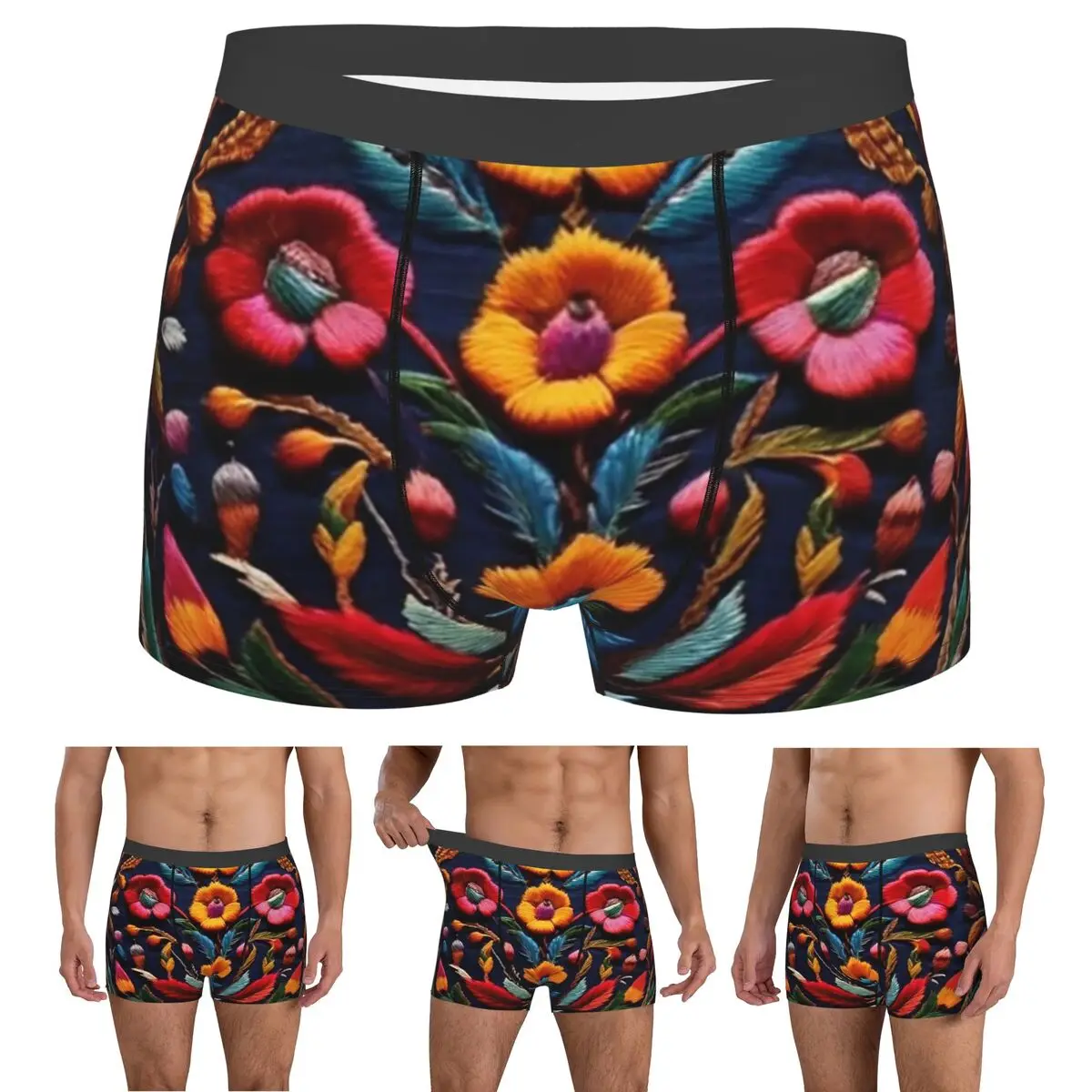 

Boxer Underpants Shorts Mexican Embroidery Floral (27) Panties Men Ventilate Underwear for Homme Man Boyfriend Gift