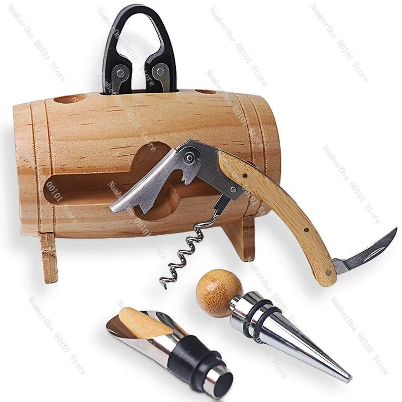 4-Piece Red Wine Bottle Opener Set, Household Manual Corkscrew Tool for Home Bar, Wine Accessories Kit
