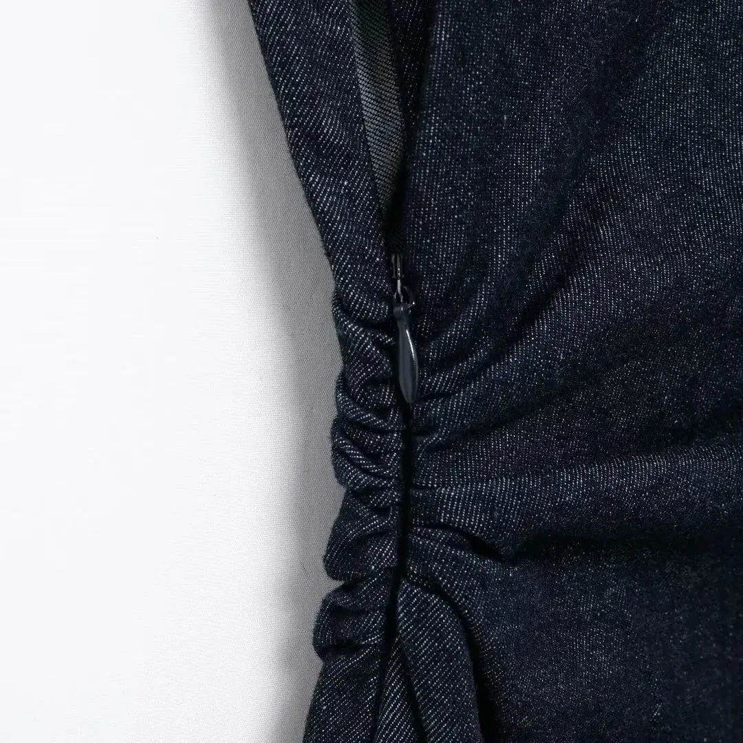 Mouwloze denim lange jurk dames bodycon tank midi-jurk vrouw zomer ruches button-up casual jurken voor dames