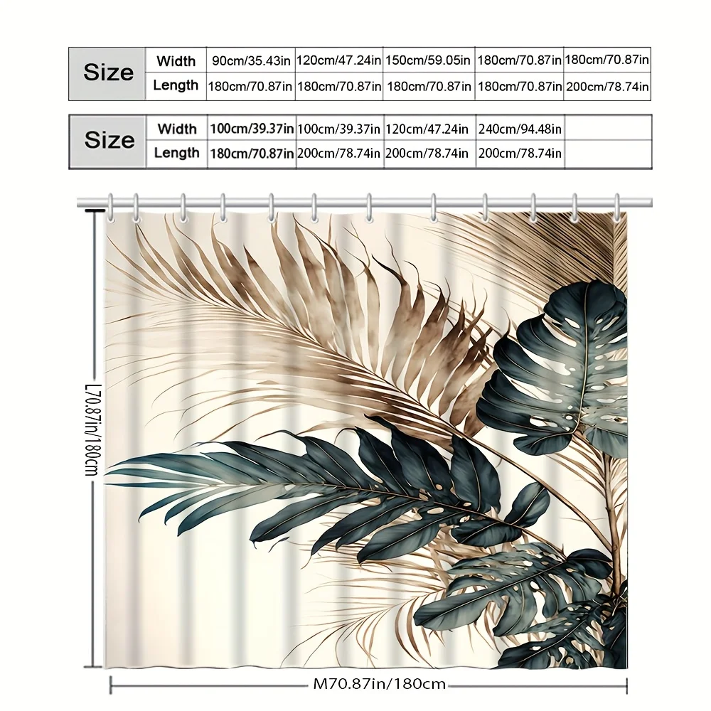 2D Flat, JIT1pcs Tropical Leaves Pattern Shower Curtain with Hooks, Washable Shower Curtain, Bathroom Divider, Bathroom Accessor