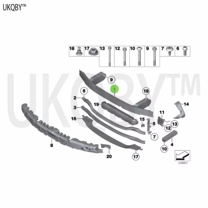 Support bumper front star shaped bolt with flat washer, half round head countersunk screw and washer 51117200705 51117200705