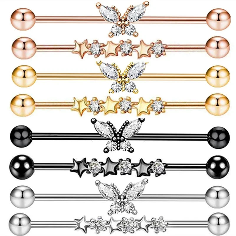 

1PCS Stainless Steel Butterfly Industrial Piercing Barbell 14G Star Industrial Earring Tragus Cartilage Jewelry Industrial Rings