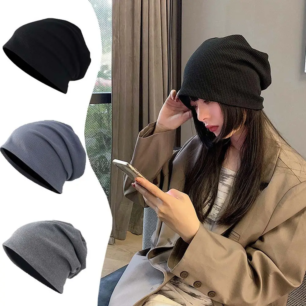 Elastic Hip hop Summer Spring All-match Solid color Women Beanie Knitted Hat Stacking bonnet Men Skull cap