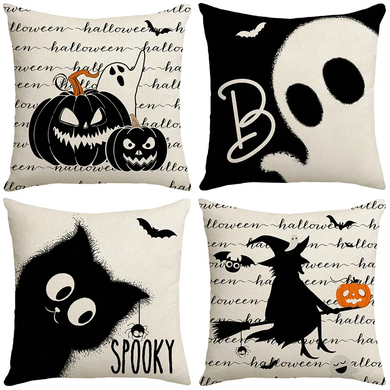 

2023 Halloween Decor Pillowcase Linen Pillow Cover Halloween and Day of the Dead Decorative Cushion Cover Sofa Throw Pillow Case