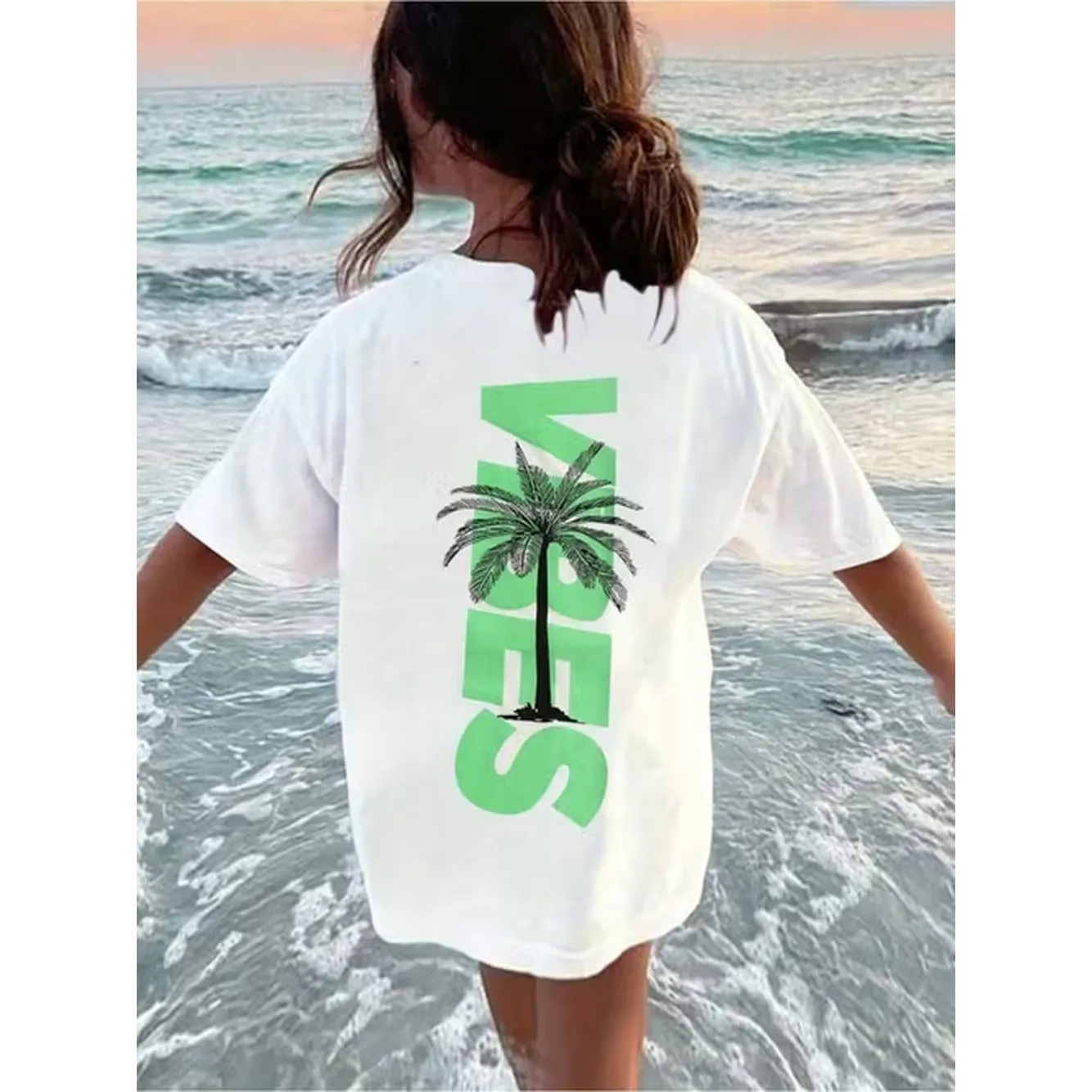 Camiseta holgada de talla grande para mujer, 180 g, con estampado de árbol, hombros caídos, manga corta, cuello redondo, blusa informal, ropa de playa, ideal para primavera, verano, otoño, talla L-5XL, regalo para mamás.