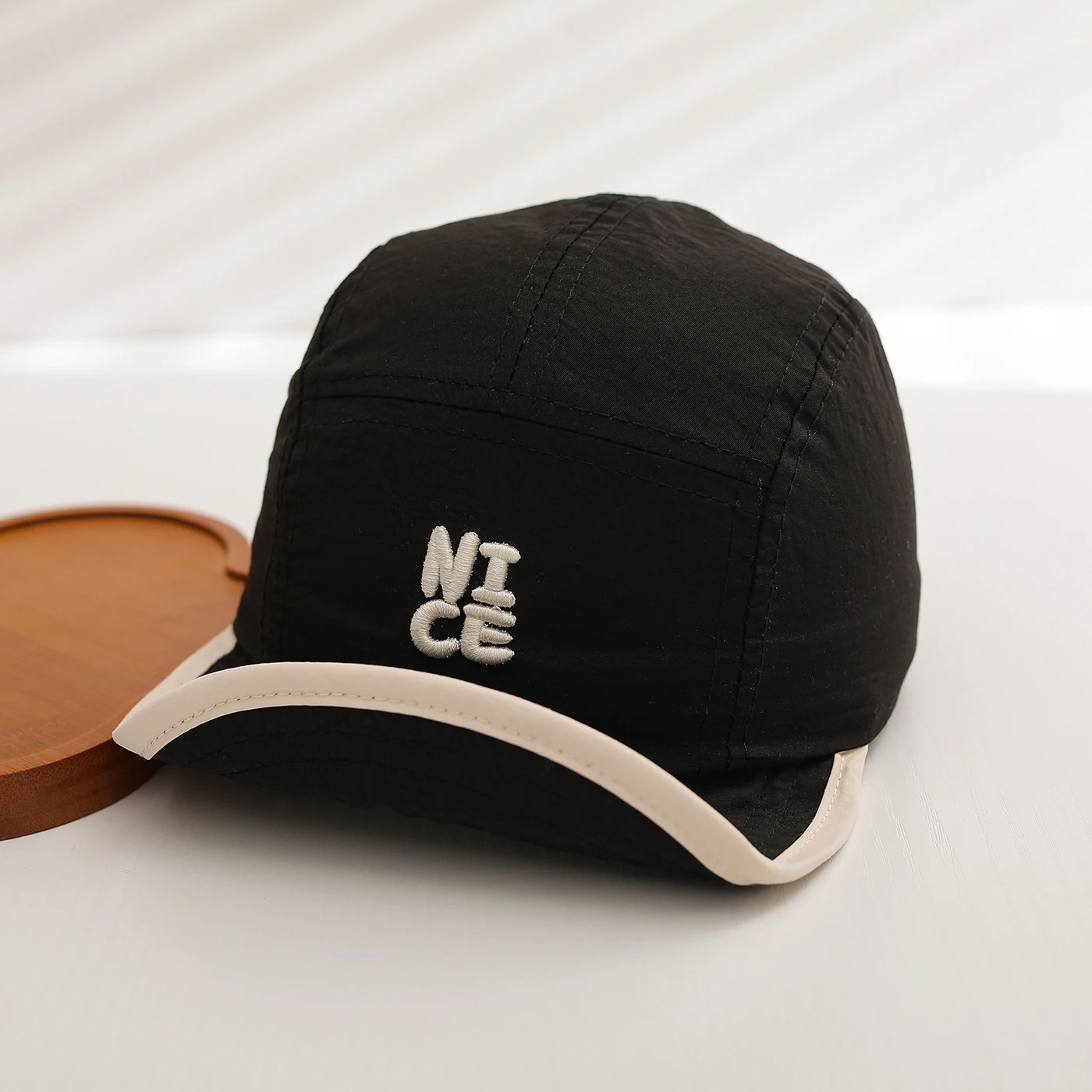Light and breathable, quick-drying NICE letter-stitched five-panel hat with contrasting edge trim for casual children's style