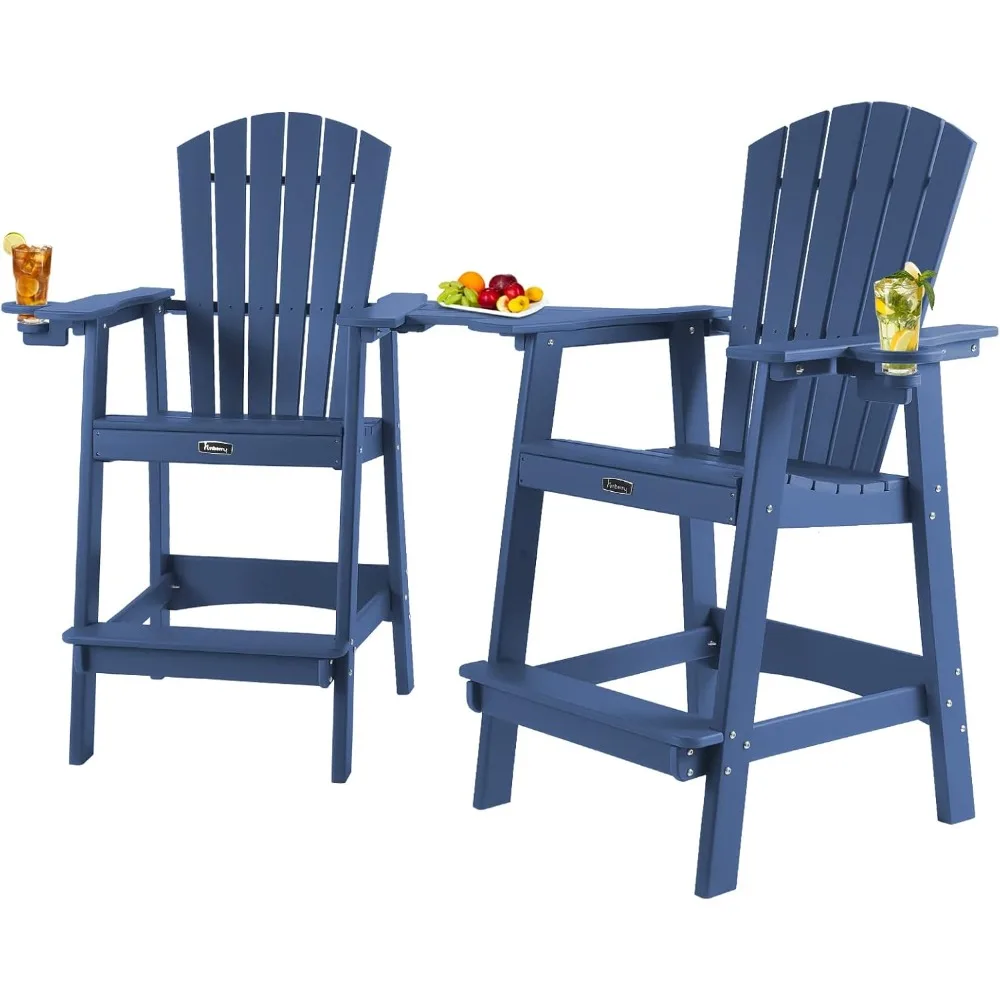 

Tall Adirondack Chairs Set of 2 with Removable Connecting Table, All Weather High Top Balcony Chair with Cup Holders