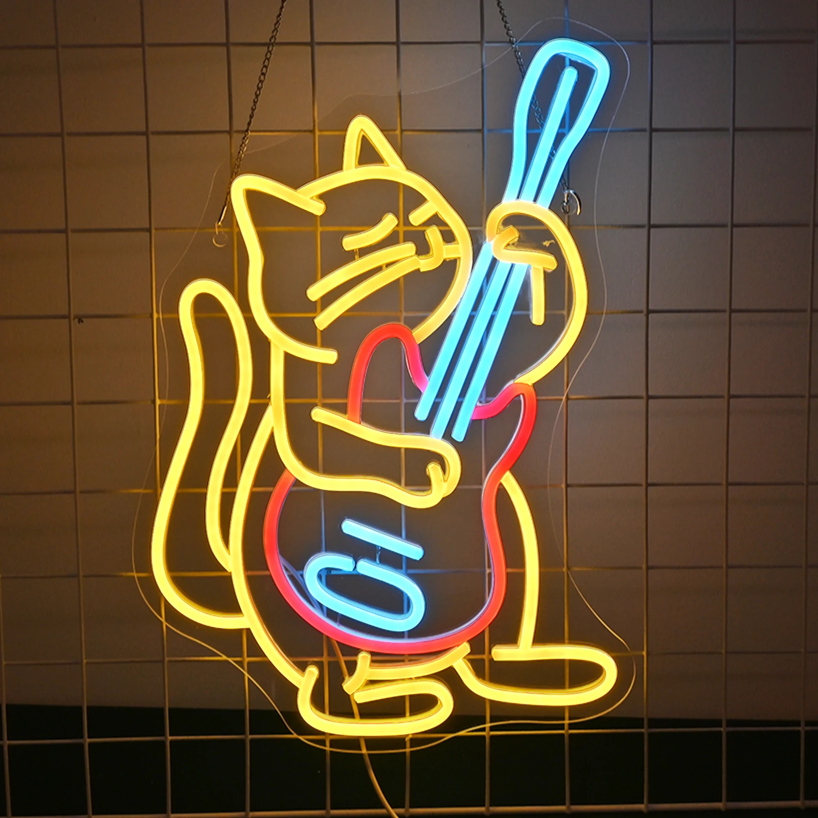 

Playing Guitar Cat Neon Sign for Wall Decor Anime Dimmable Light Up Signs Neon leds for Bedroom Store Music Bar Party Decor Home