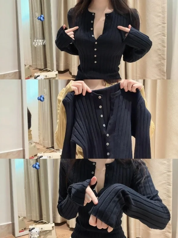 

Slim Fit V-Ne трикотажная основа irt женский осенне-зимний модный длинный свитер на пуговицах све корейский слэ внутренняя верхняя одежда