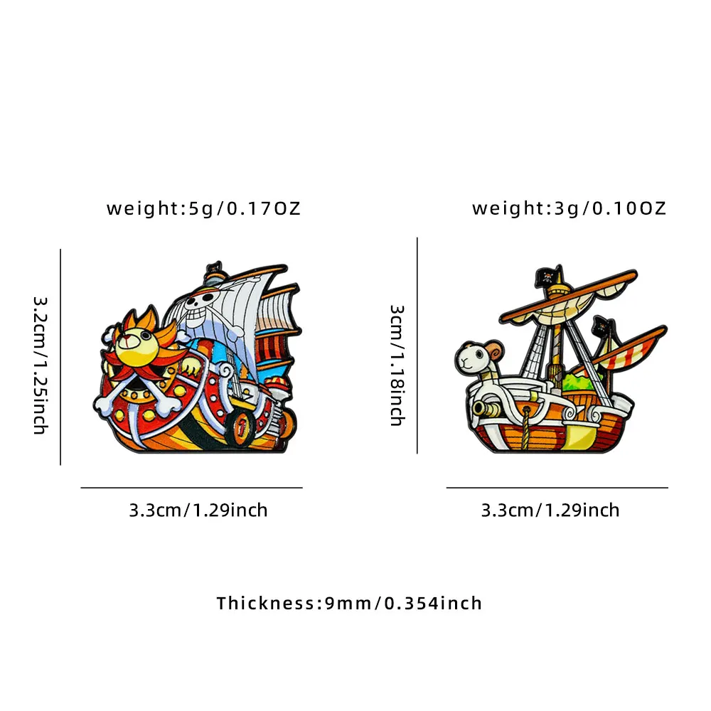 2 Stück Anime Piratenschiff Thousand Sunny & Going Merry Emaille-Pins Set Metallbrosche Abzeichen Cartoon Anstecknadel für Kleidungszubehör – Detail 2