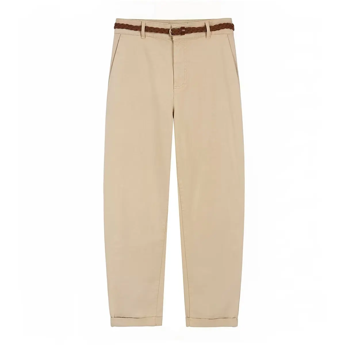 Withered New European And American Style Multi Colored Woven Waistband Pants, Versatile Zipper Style Straight Leg Pants