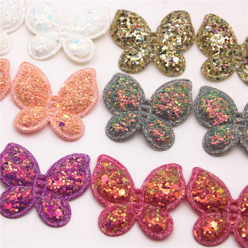 12pcs Bling Slap-up Butterfly PU Patches Glitter Felt Appliques For Clothes Sewing Supplies DIY Craft Hair Bow Center