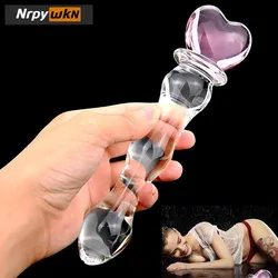 Glass Dildo Butt Plug, Glass Pleasure Wand, Heart Shape Crystal Massager Anal Sex Toys for Women Men Couple