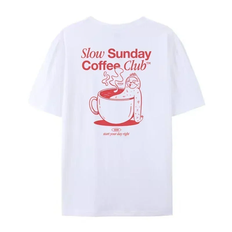 Funny Sunday Coffee Club T-Shirts Women Retro Hippie Cute Caffeine T Shirt Oversized Streetwear Graphic Tees Unisex Summer Tops