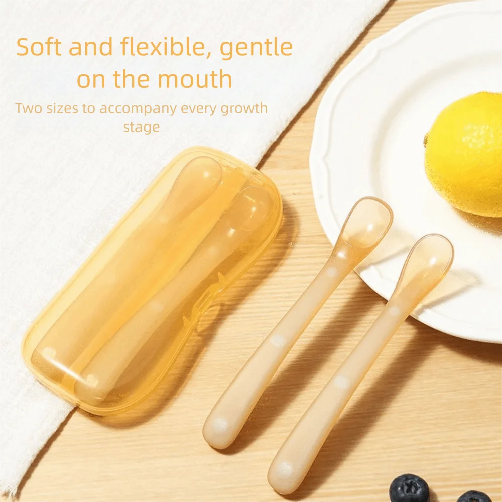 

Soft Silicone Silicone Baby Spoon Easy Clean Safe Design Weaning Spoon Mini Size Dustproof Cover Soft Spoon Toddler Meals