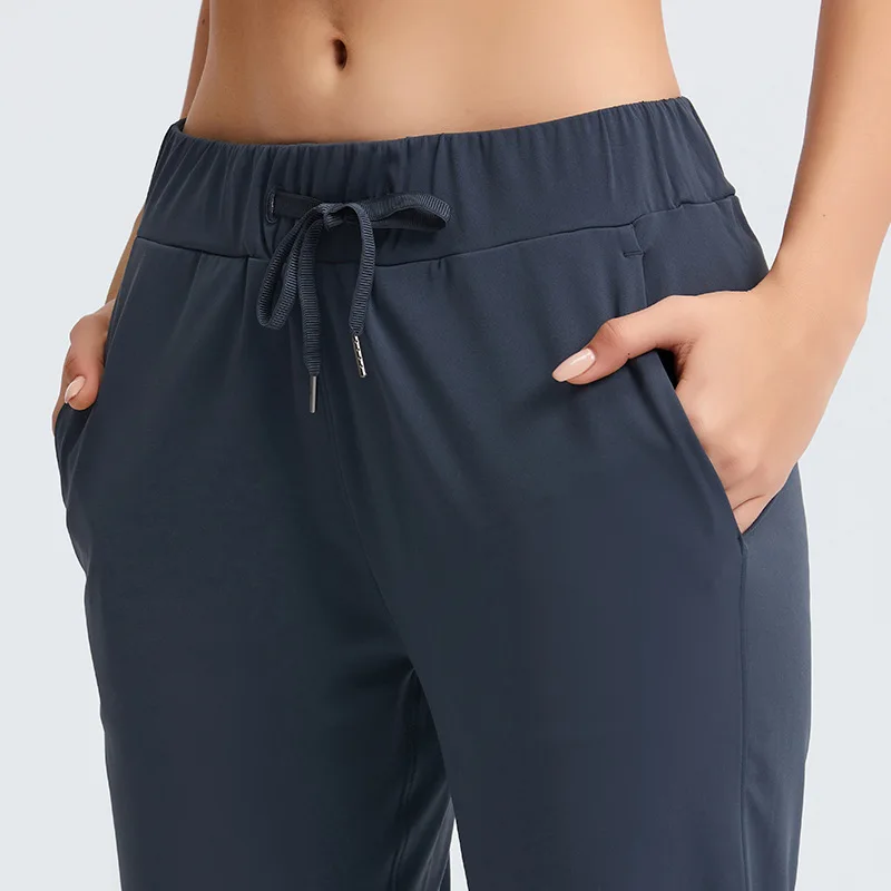 Women's Yoga High Waist Drawstring Pants Outdoor Casual Jogging Gym Sports Straight-leg Pants With Pockets