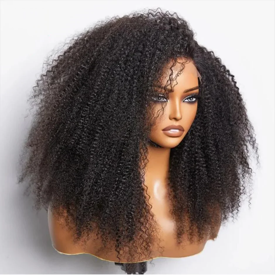 180 Density 26" Black Kinky Curly Natural PrePlucked Lace Front Wig For Black Women With Baby Hair Lace Frontal Wigs Daily Wig