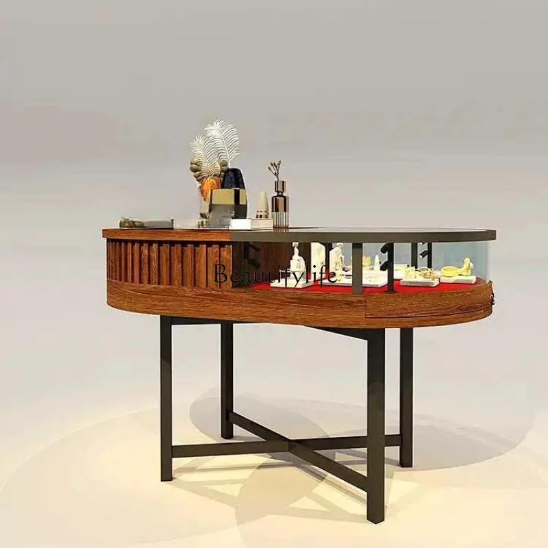 

Oval retro glass side cabinet display booth clothing store Nakajima jewelry cabinet exhibition table