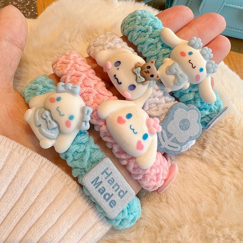 New Cinnamoroll Doll Love Sanrio Headband Cartoon Cute Children Pleated Towel Ring Girls Kawaii Headband Hair Accessories Gifts