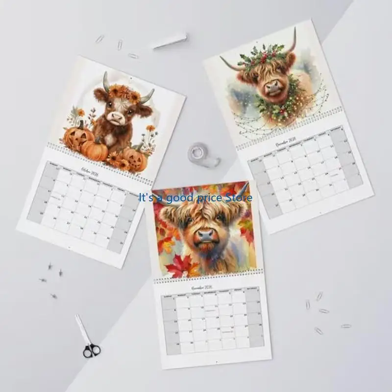 

2026 Art Cattle Calendar Rural Cottage Wall Decor and Monthly Planner, Art Cattle Calendar for 2026 in Scottish Arts,