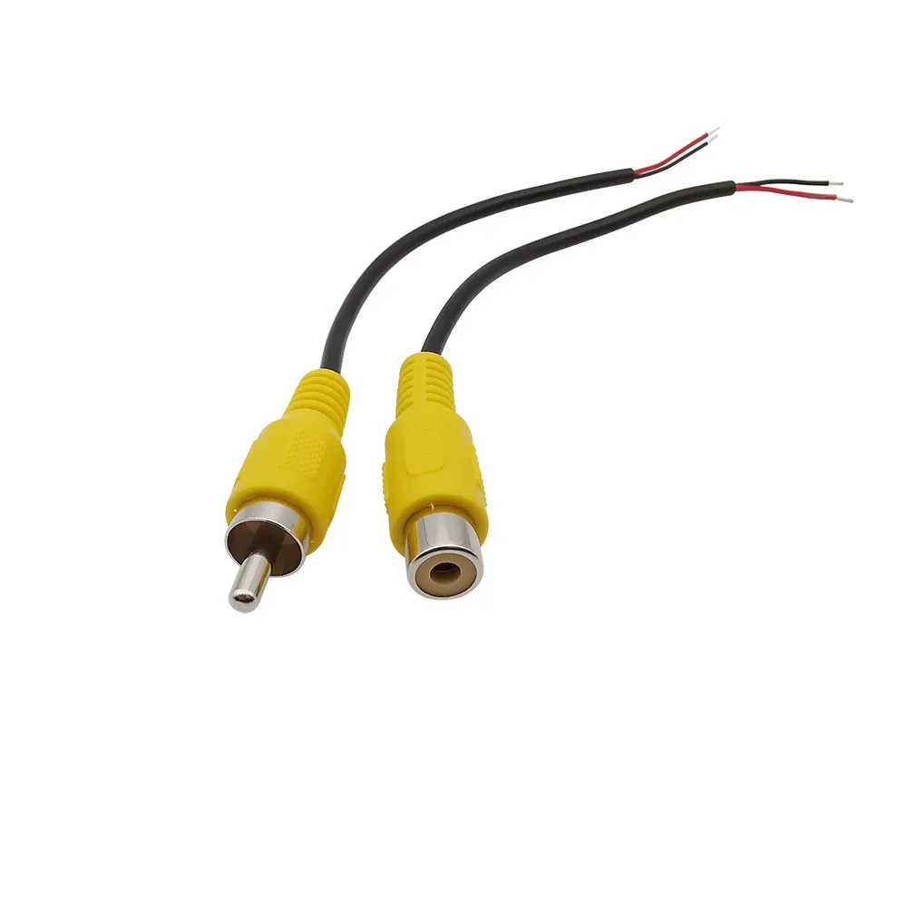 2Pcs RCA Male Female Plug to Bare Wire Open End Pigtail Audio Video Cable Wire Connector Car RCA Plug Socket Extension Cords DIY