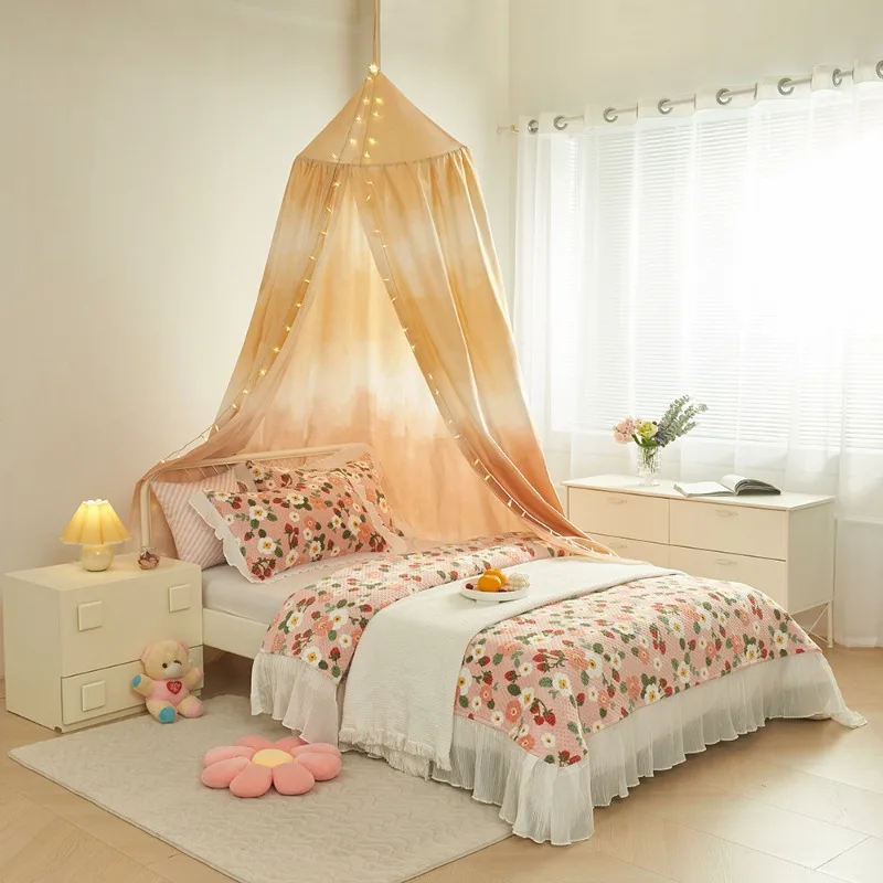Nordic Children Bedside Light-blocking Mosquito Net Dome Bed Curtain Ceiling Tent Install Bed Curtains Without Drilling Holes