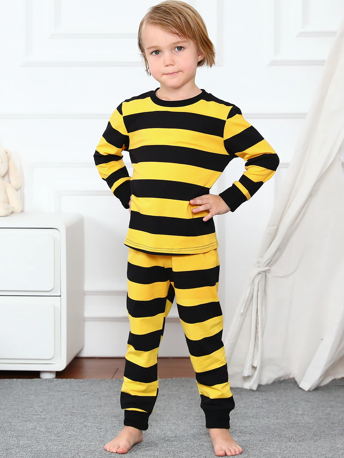 Gelb und schwarz gestreifte Pyjamas für Kleinkind Jungen Mädchen Halloween Biene Pyjamas für Kinder Pyjamas Infanf Party Geschenk Nachtwäsche – Detail 8