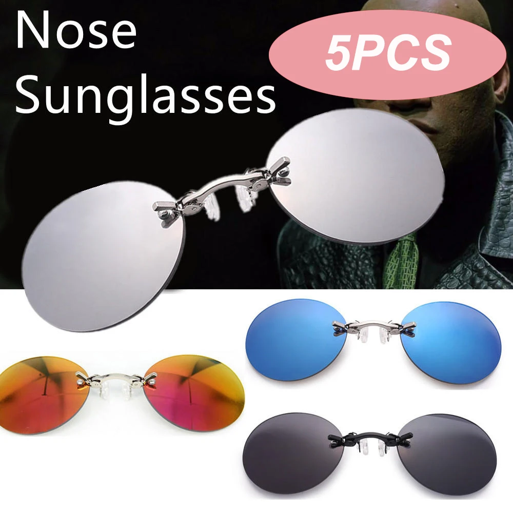 

5 шт., очки на клипсе, круглые солнцезащитные очки без оправы Matrix Morpheus, мини-безрамочные винтажные мужские очки UV400, очки