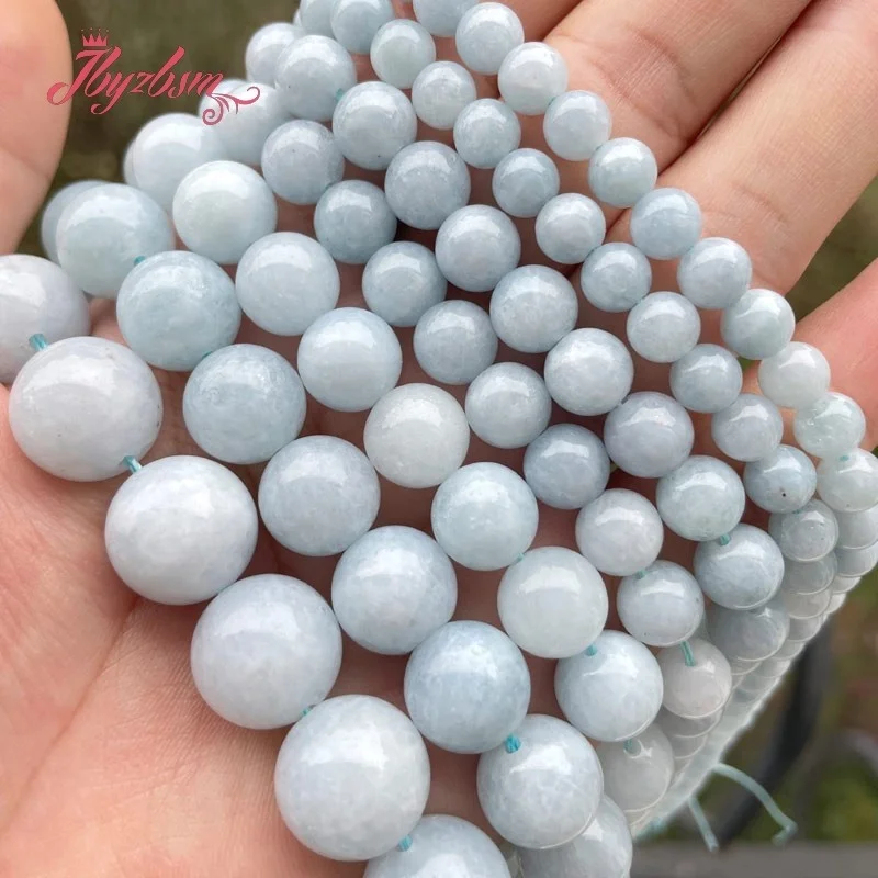 6/8/10/12/14mm Round Aquamarines Jades Smooth Loose Stone Beads For Necklace Bracelet DIY Jewelry Making 15\