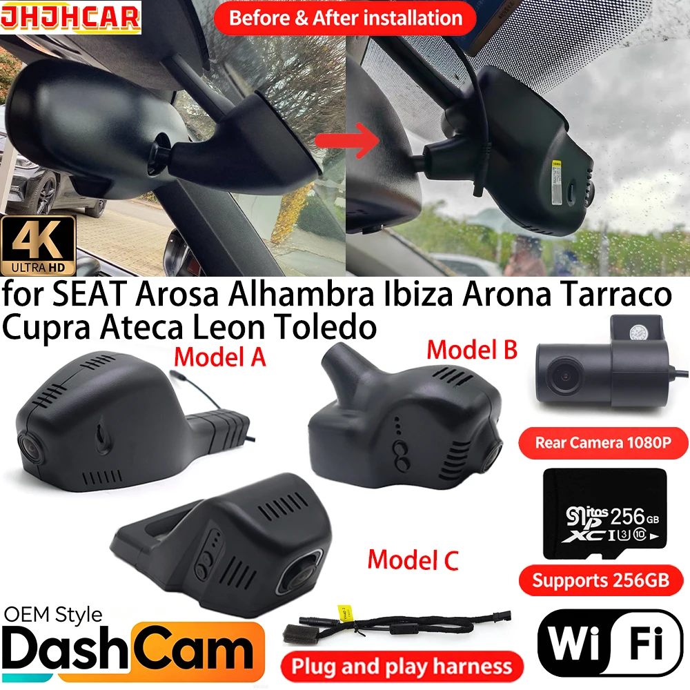 for SEAT Arosa Alhambra Ibiza Arona Tarraco Cupra Ateca Leon Toledo ﻿Wifi OEM DVR 4K Dash Cam Front Rear Camera Video Recorder