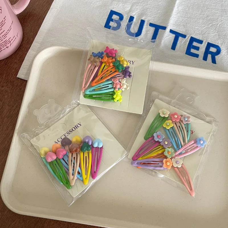 10Pcs Cute Colorful BB Hair Clips Set for Girls Fashion Sweet Flower Bow Hair Barrettes Candy Color Hair Styling Accessories