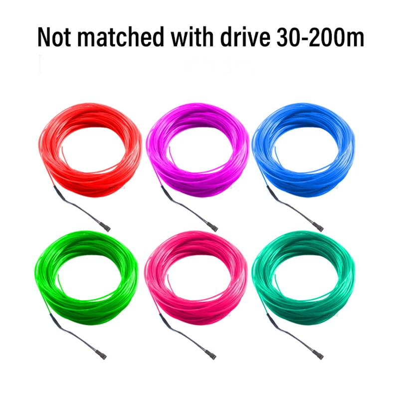 30M 50M 100M 200M EL Wire 2.3MM Electroluminescence Wire LED Strip Flexible Neon Light Rope Glow Tube Fluorescent Dance Decor