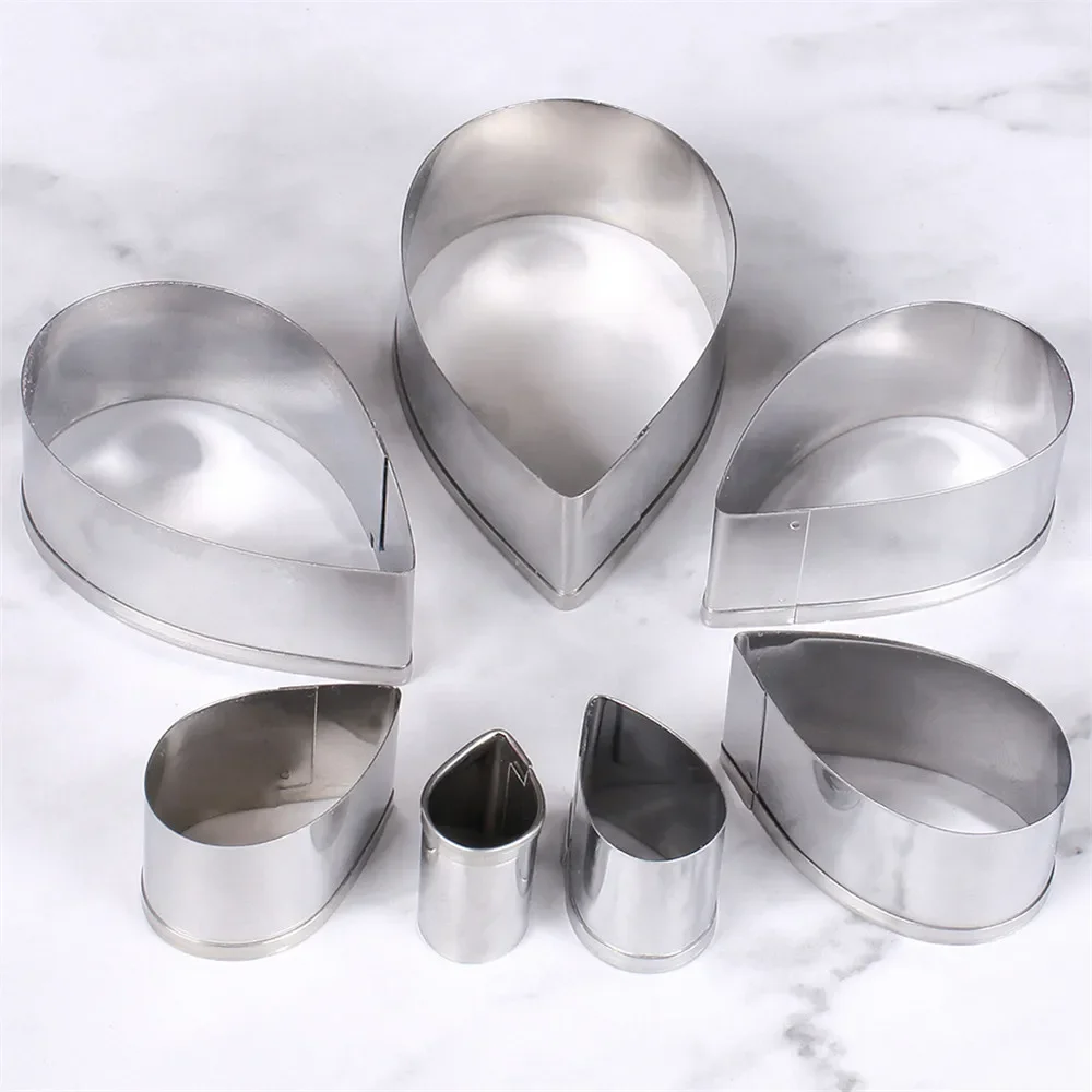 7Pcs/Set Rose Cutter Stainless Steel Water Drop Shape Fondant Flower Molds Petal Stencils Cookie Cutter Cake Decoration Tools