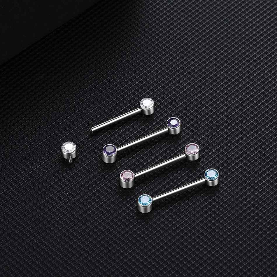 1Pc G23 Titanium Industrial Tongue Nipple Piercing Ring Crysrtal Internal Threaded Cartilage Earrings Ear Studs Body Jewelry 16G