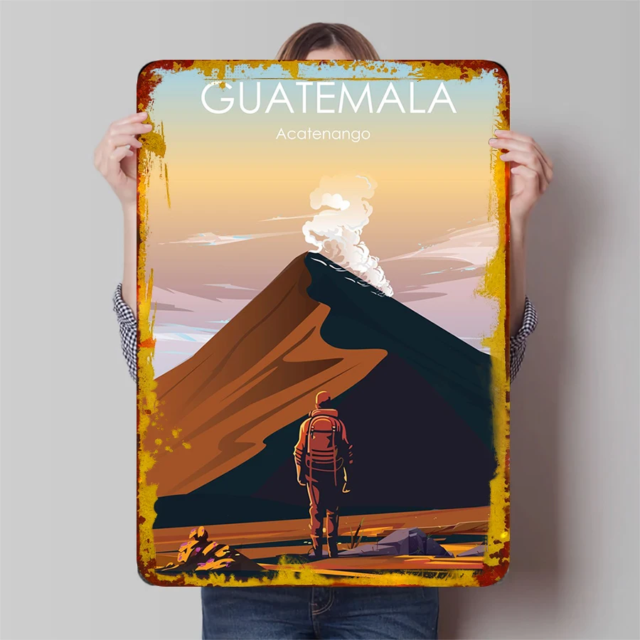 Guatemala Acatenango Volcano Landscape Metal Wall Art Home Decor Travel Souvenir Gift