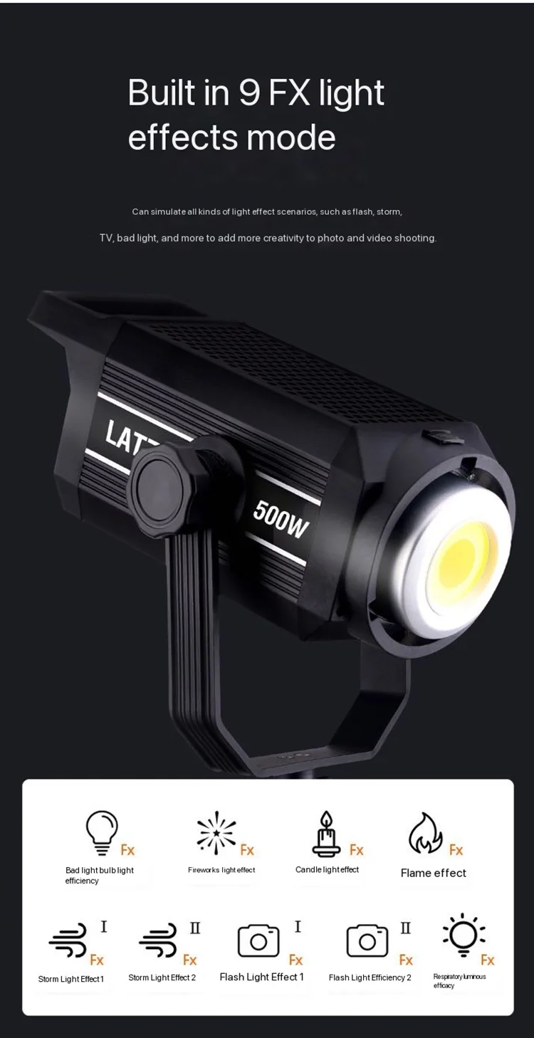 LATZZ 500W LED Video Light Bi-color 300w 400w Continuous Output COB Photography Light APP Control Studio Lamp for Live Streaming