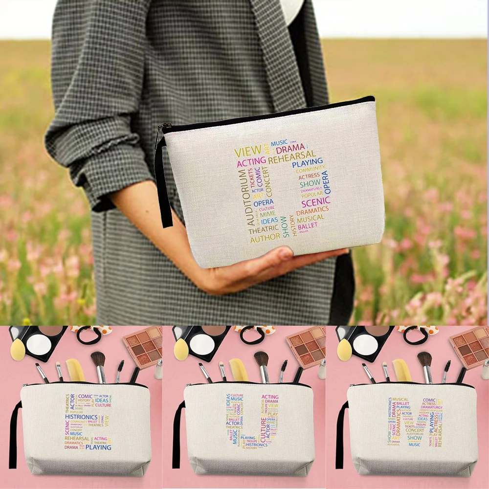 

Women's Makeup Bag Travel Toiletry Organizer Case Bridesmaid Cosmetic Bag Purse Pencil Pouch Text Lettern Series Print