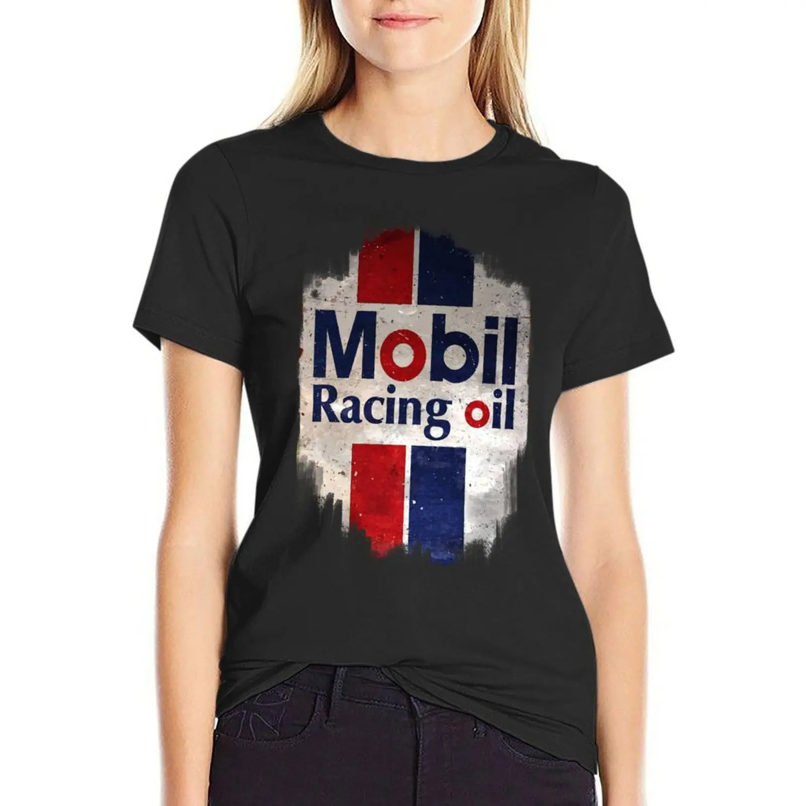 

Mobil racing oil vintage sign T-shirt female graphics animal print shirt for girls tshirts for Women