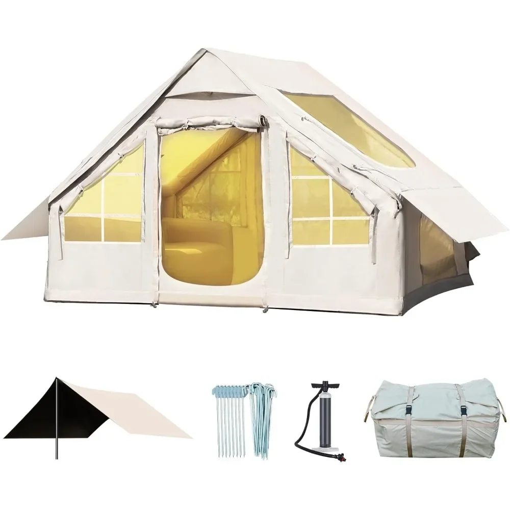

Inflatable Camping Tent for 4-6 Person, Easy Setup Portable Water-Resistant Cabin Tent with Mesh Windows & Pumps