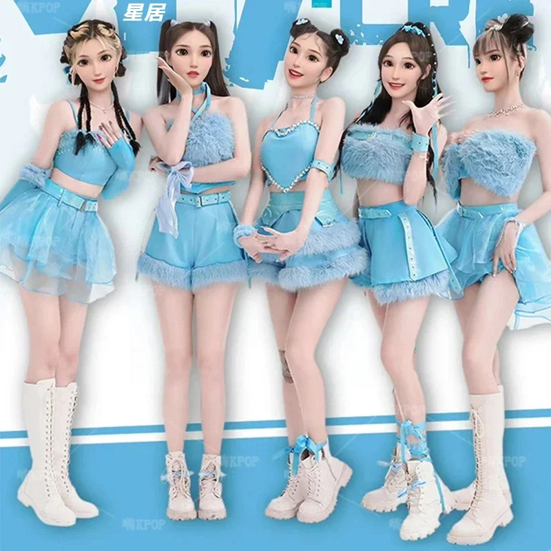 Kpop Cantante coreana Costume da ballo jazz Donna Costume da performance sul palco Slim Sling Vest Crop Top Gonne sexy Pantaloncini Abbigliamento DJ