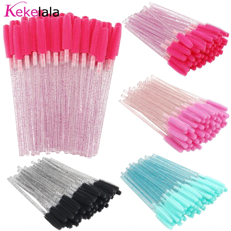 50 pcs Silicone Crystal Mascara Wands Applicator Disposable Eyelash Brushes Comb For Women Makeup Spoolie Brush Beauty Tools