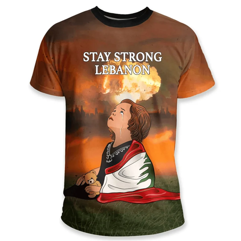 The Republic-of Lebanon Map Flag 3D Print T Shirt Lebanon Coat Of Arms Graphic Tee Shirts Vintage Ethnic Short Sleeves T-shirts