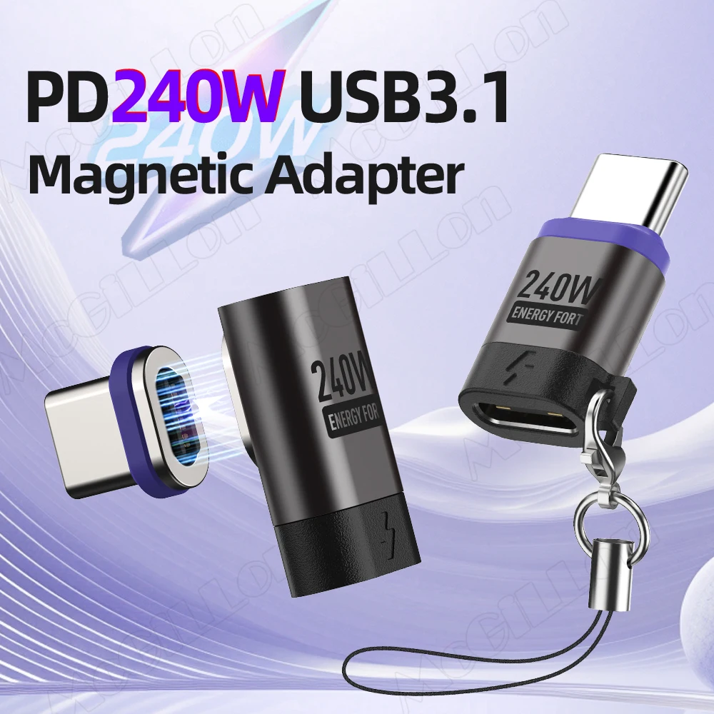 PD 240W USB C to Type C Magnetic Adapter 16Pin 5A Fast Charge Male to Female Data Converter for Samsung iPhone16 15 iPad MacBook